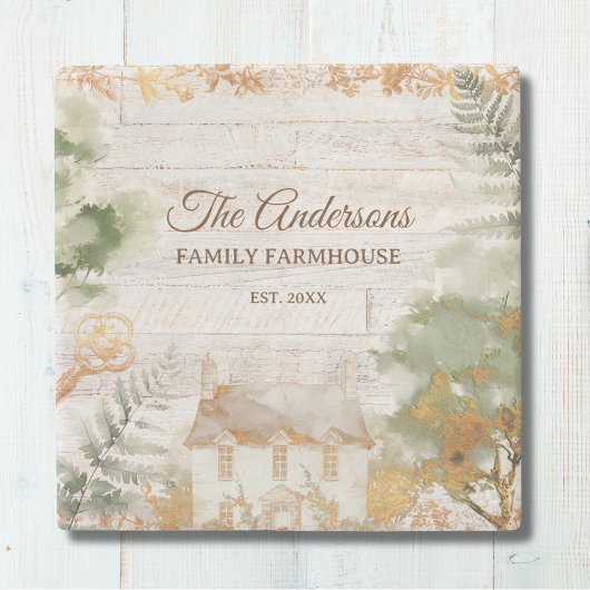 Whimsical Rustic Country House Family Name Stenen Onderzetter