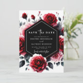 Whimsical Rustic Crimson Red Wedding Save The Date (Staand voorkant)
