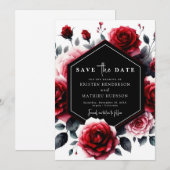 Whimsical Rustic Crimson Red Wedding Save The Date (Voorkant / Achterkant)