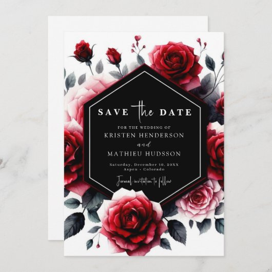 Whimsical Rustic Crimson Red Wedding Save The Date (Voorkant / Achterkant)