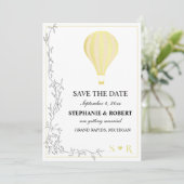 Whimsical Rustic Golden Hot Air ballon Save The Date (Staand voorkant)