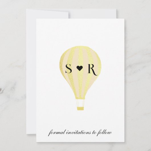 Whimsical Rustic Golden Hot Air ballon Save The Date (Achterkant)