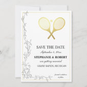 Whimsical Rustic Golden Tennis Thema Save The Date (Voorkant)