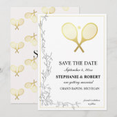 Whimsical Rustic Golden Tennis Thema Save The Date (Voorkant / Achterkant)
