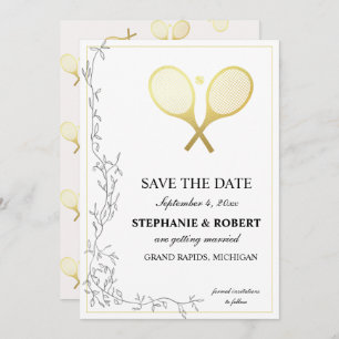 Whimsical Rustic Golden Tennis Thema Save The Date
