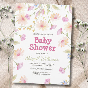 Whimsical Rustic Pink Floral Baby shower Kaart
