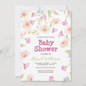 Whimsical Rustic Pink Floral Baby shower Kaart (Voorkant)