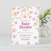 Whimsical Rustic Pink Floral Baby shower Kaart (Staand voorkant)