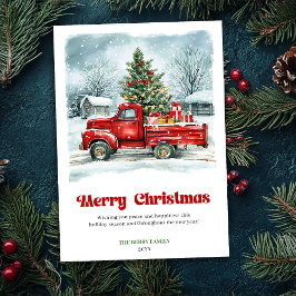 Whimsical Rustic Red Truck Holiday Scene Greeting Feestdagenkaart