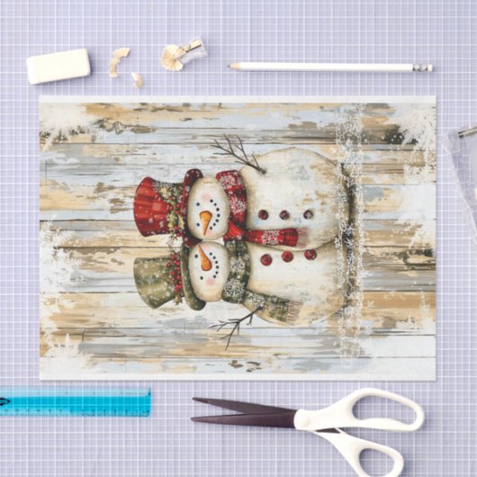 Whimsical Rustic Snowman Couple DY8R Decoupage Tissuepapier (Craft)