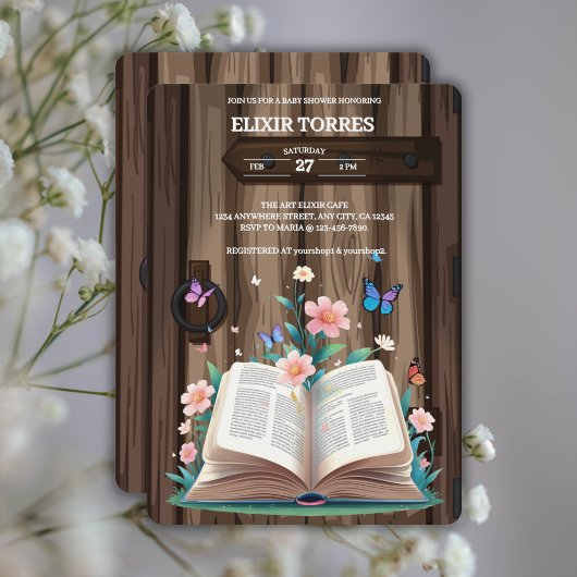 Whimsical Rustic Storybook Baby shower Kaart