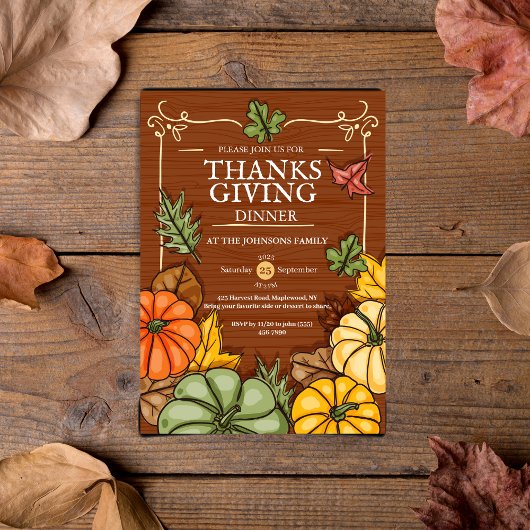 Whimsical Rustic Thanksgiving Dinner Pumpkin Fall Kaart