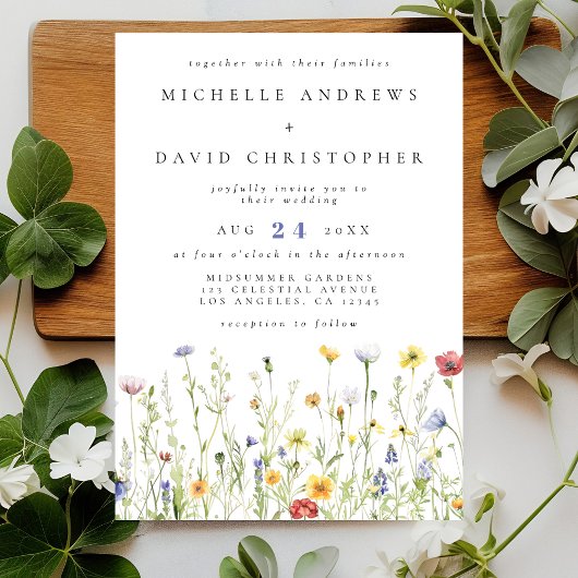 Whimsical Rustic Wildflower Wedding Kaart
