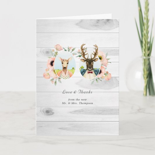 Whimsical Rustic Woodland Forest Deer Wedding Bedankkaart (Voorkant)
