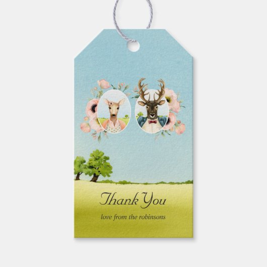 Whimsical Rustic Woodland Forest Deer Wedding Cadeaulabel (Voorkant)
