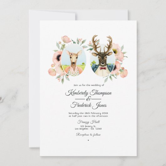 Whimsical Rustic Woodland Forest Deer Wedding Kaart (Voorkant)