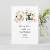 Whimsical Rustic Woodland Forest Deer Wedding Kaart (Staand voorkant)