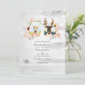 Whimsical Rustic Woodland Forest Deer Wedding Kaart (Staand voorkant)