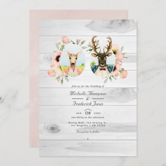 Whimsical Rustic Woodland Forest Deer Wedding Kaart (Voorkant / Achterkant)