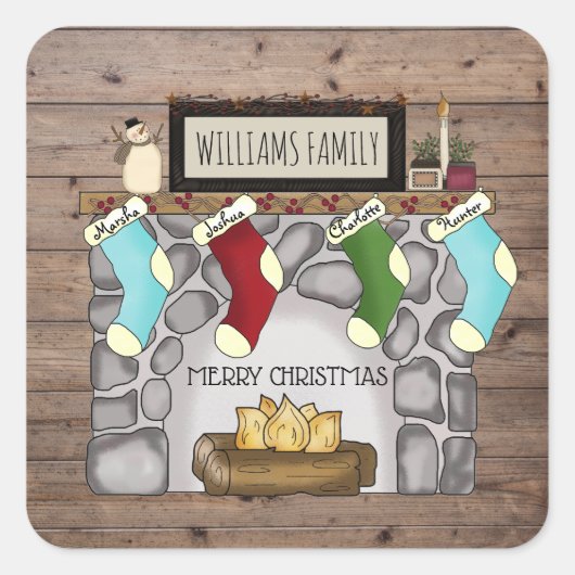 Whimsical rustiek land huis & haard naam vierkante sticker (Voorkant)