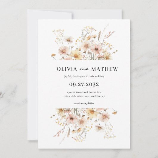 Whimsical rustieke beige weide Wildflower bruiloft Kaart (Voorkant)
