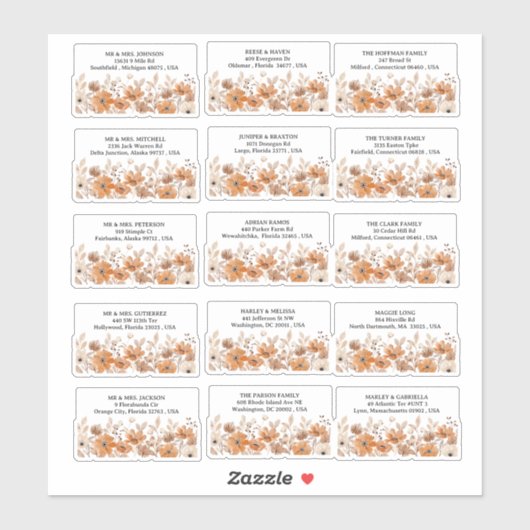 Whimsical rustieke Boho Floral bruiloft adres Sticker (Vel)