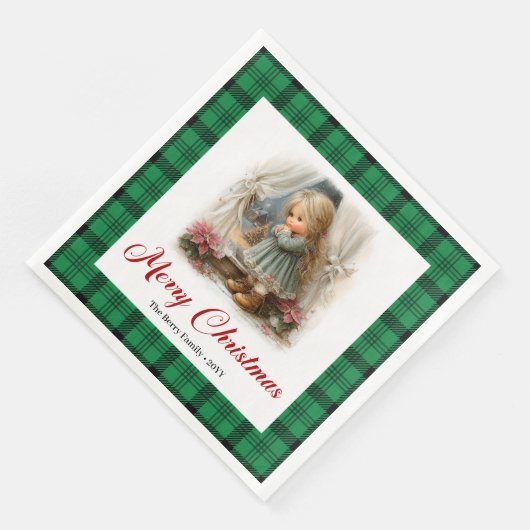 Whimsical rustieke kerstscene aangepaste servetten (Hoek)