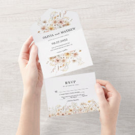 Whimsical rustieke weide wilde bloem bruiloft RSVP All In One Uitnodiging