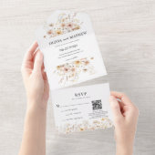 Whimsical rustieke weide Wildflower QR code bruilo All In One Uitnodiging (Afscheurbaar)