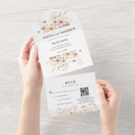 Whimsical rustieke weide Wildflower QR code bruilo All In One Uitnodiging