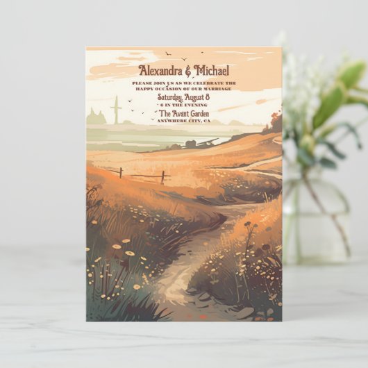 Whimsical rustieke Wildflower Meadow bruiloft Kaart (Staand voorkant)