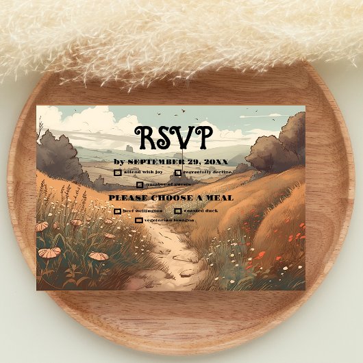 Whimsical rustieke Wildflower Meadow bruiloft RSVP Kaartje