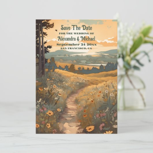 Whimsical rustieke Wildflower Meadow bruiloft Save The Date (Staand voorkant)