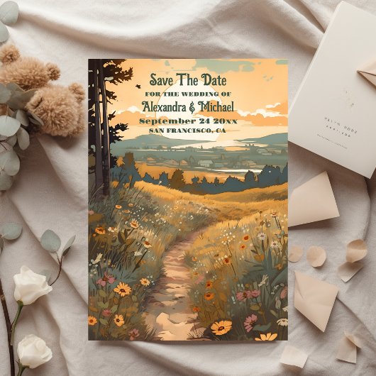 Whimsical rustieke Wildflower Meadow bruiloft Save The Date