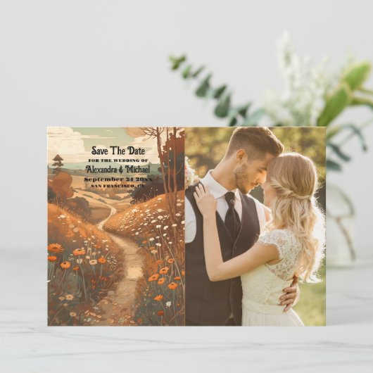 Whimsical rustieke Wildflower Meadow bruiloft Save The Date (Staand voorkant)