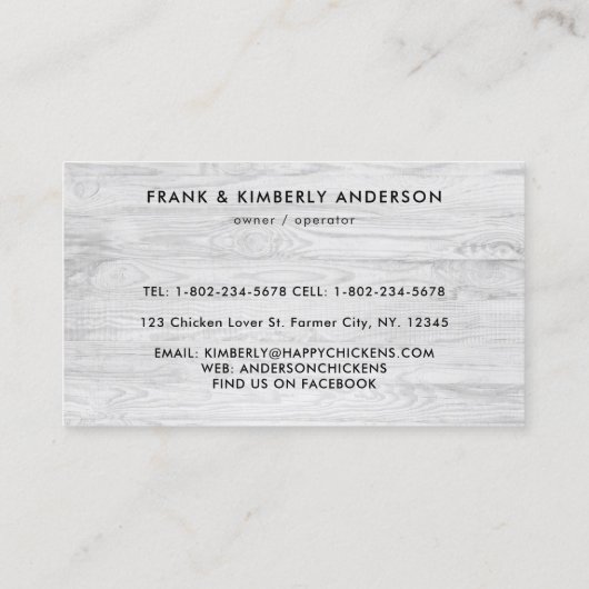 Whimsical Rustisch Boerderij Fresh Eggs Chicken Fa Visitekaartje (Achterkant)