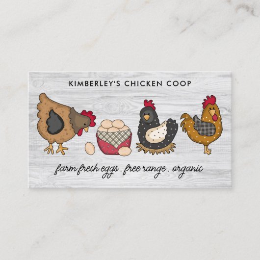 Whimsical Rustisch Boerderij Fresh Eggs Chicken QR Visitekaartje (Voorkant)
