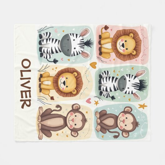 Whimsical Safari Animals Fleece Deken (Voorkant (Horizontaal))