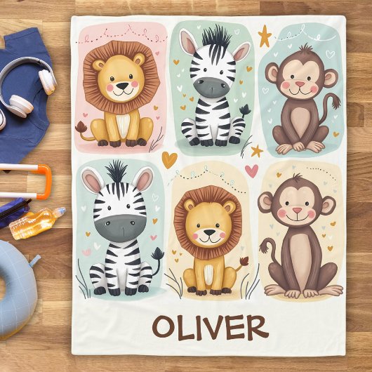 Whimsical Safari Animals Fleece Deken