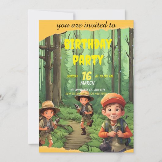 Whimsical Safari Avontuur Verjaardag Uitnodiging (Voorkant)