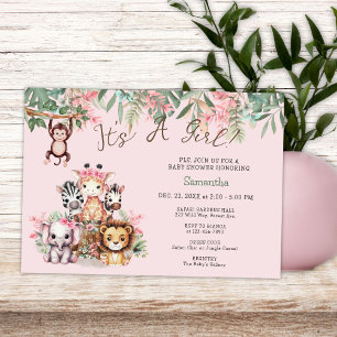 Whimsical Safari Jungle Het Is Een Meisje Baby Sho Kaart