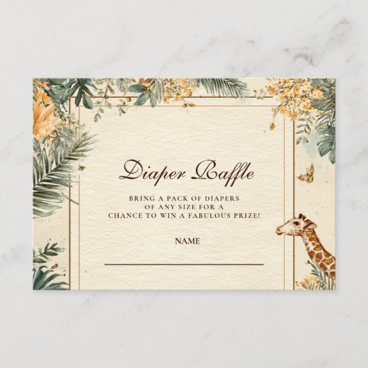 Whimsical Safari Welcome Diapper Raffle Informatiekaartje (Voorkant)