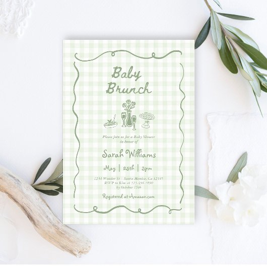 Whimsical Sage Baby Brunch Baby shower Kaart