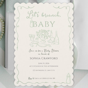 Whimsical Sage Doodle Laten we brunchen Baby Showe Kaart