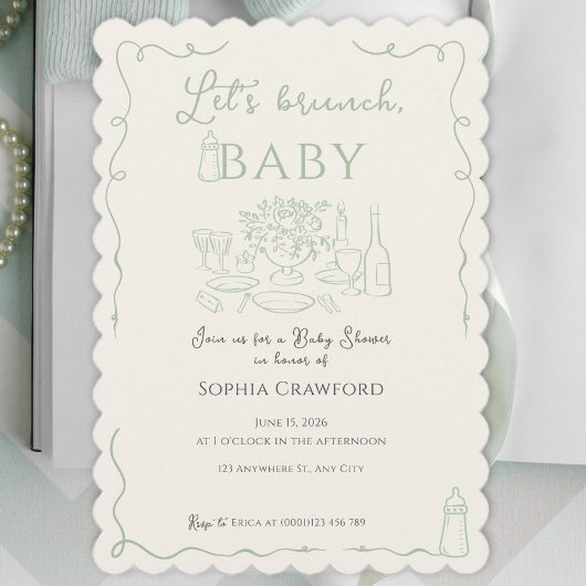 Whimsical Sage Doodle Laten we brunchen Baby Showe Kaart