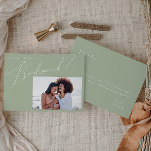 Whimsical Sage Foto Bridesmaid proposal Kaart