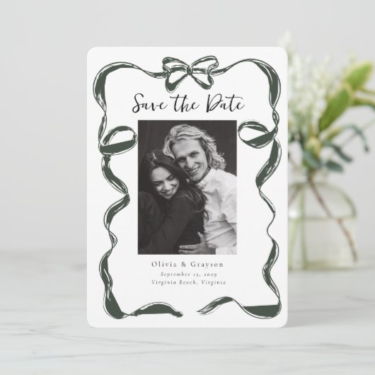 Whimsical Sage Foto Strik Save the Date (Staand voorkant)