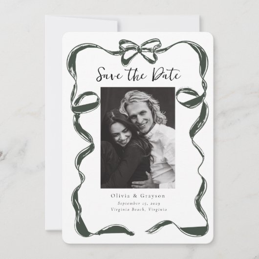 Whimsical Sage Foto Strik Save the Date (Voorkant)