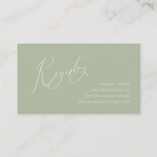 Whimsical Sage Green Baby Registry Informatiekaartje (Voorkant)