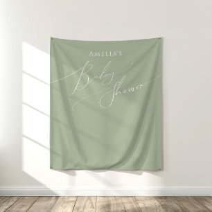 Whimsical Sage Green Baby shower Achtergrond Wandkleed